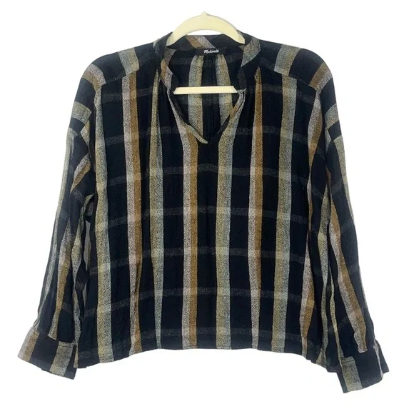 Madewell Highroad Popover Shirt in Lessing Plaid black with an white size M - Picture 5 of 14